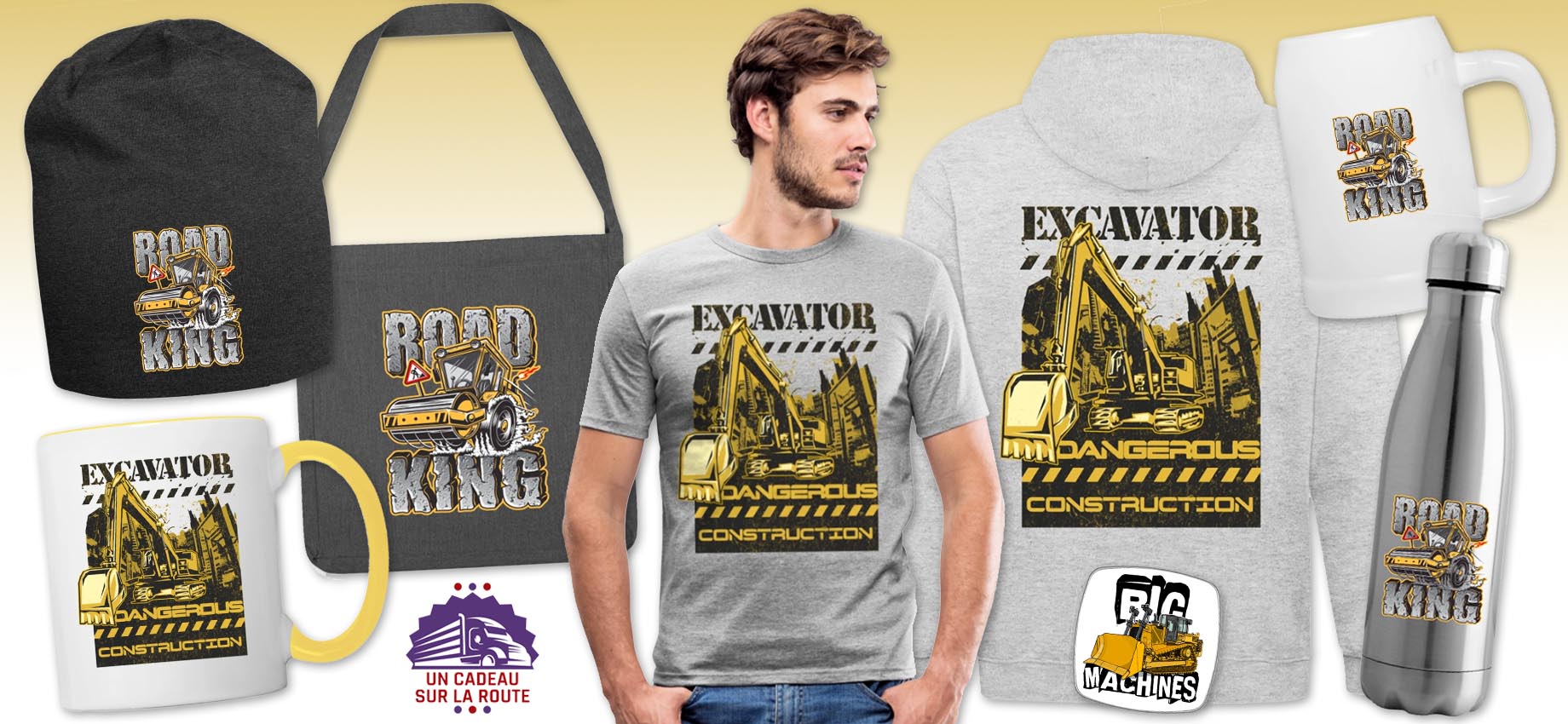 cadeau tp chantier conducteur pelle vrd homme tshirt chargeuse bull boutique
